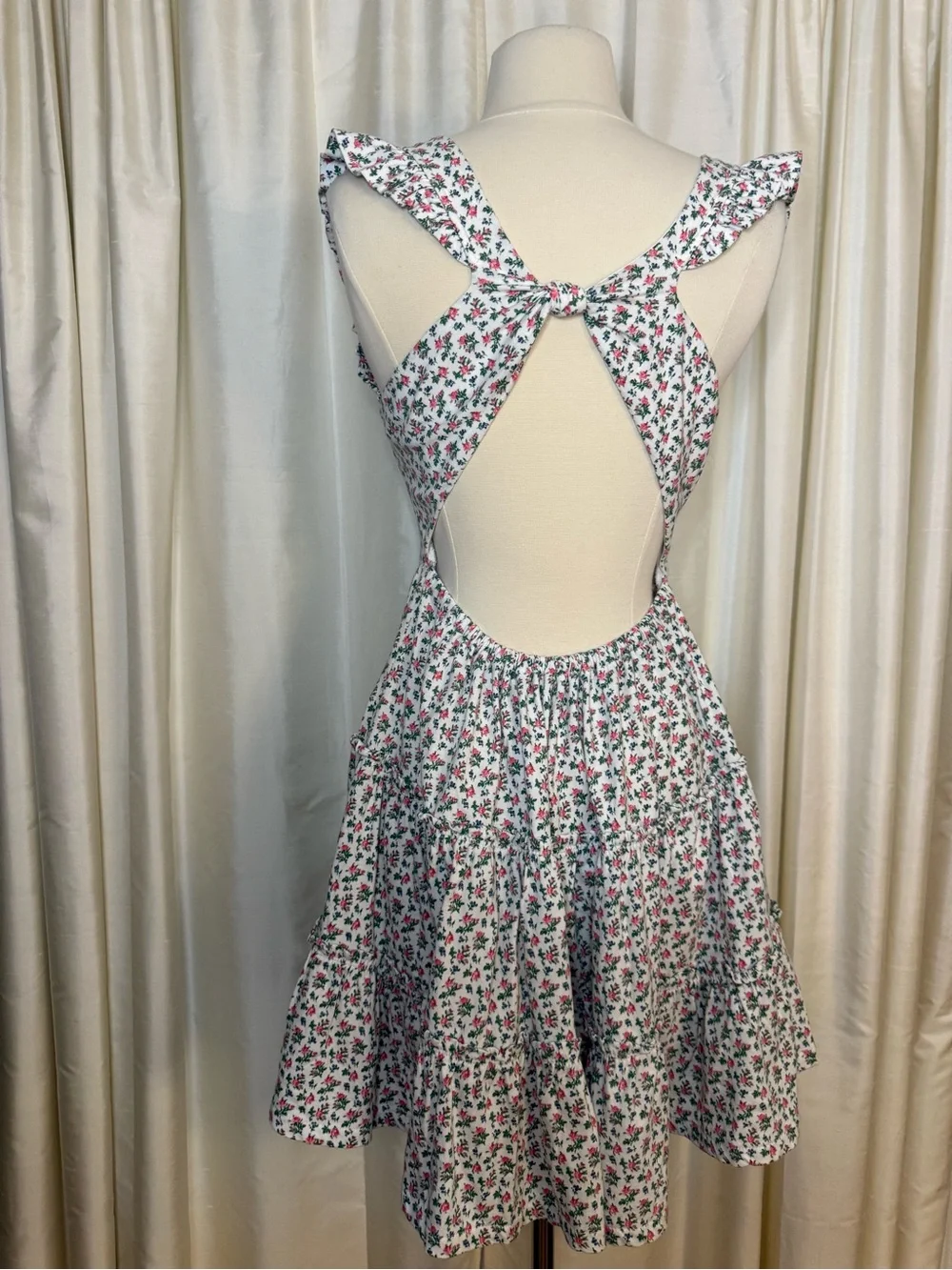 Ralph Lauren White Floral Tiered Sundress with Pink and Green Accents